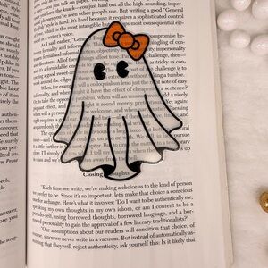 Cute Ghost Bookmark with Orange Bow